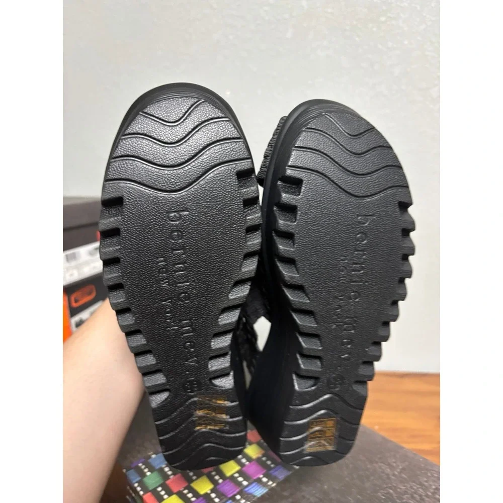 Bernie Mev Fame Black Woven Elastic Platform Wedge Sandals Womens Size 39 US 8